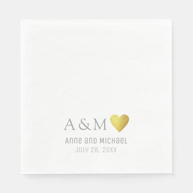 Guardanapo De Papel Coração de Amor Elegante Chic em Branco (Frente)