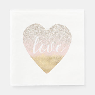 Guardanapo De Papel Coração de Amor Rosa, Blush Dourado