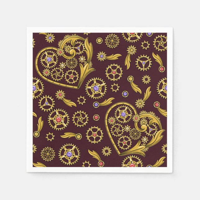 Guardanapo De Papel Coração de Engrenagens Steampunk (Frente)
