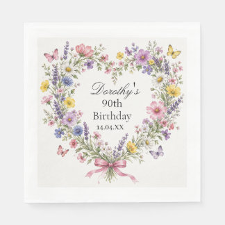 Guardanapo De Papel Coração de flor silvestre Botânico 90º aniversário