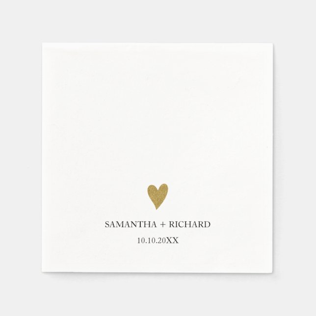 Guardanapo De Papel Coração de Ouro Simples e Elegante Casamento Perso (Frente)