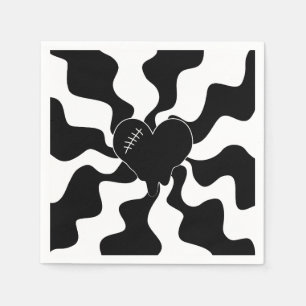 Guardanapo De Papel Coração Derretido em Preto e Branco