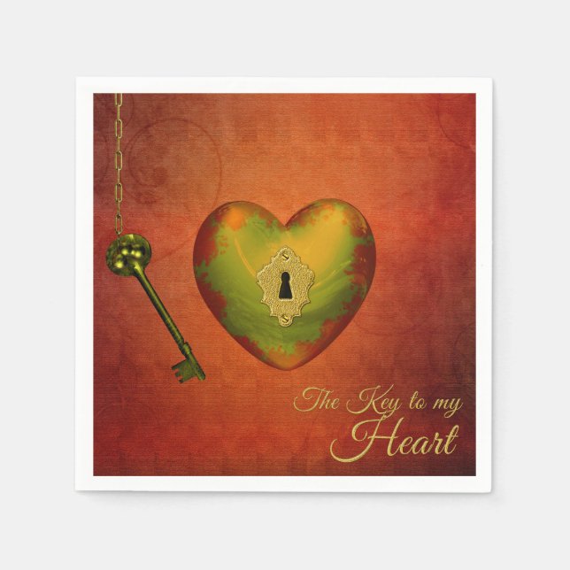 Guardanapo De Papel Coração do ouro com Chave (Frente)