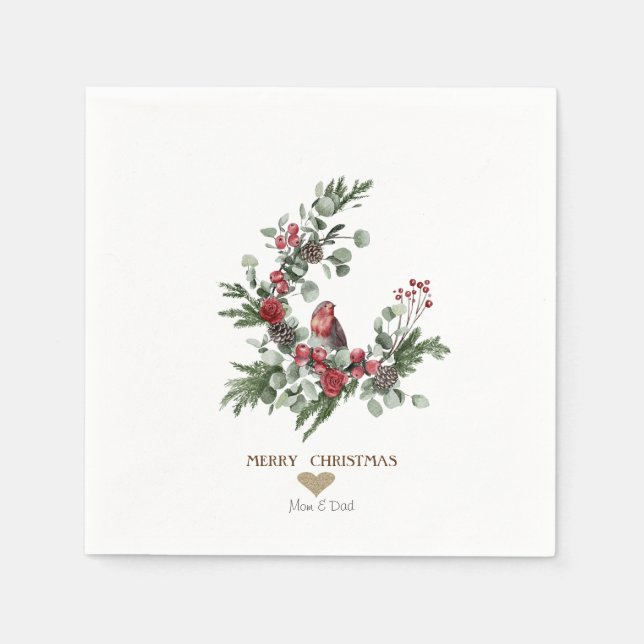 Guardanapo De Papel Coração Dourado,Grinalda Cardinal Vermelho Natal  (Frente)