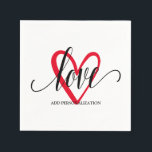 Guardanapo De Papel Coração Elegante Mínimo<br><div class="desc">A palavra amor em um roteiro chic sobre um coração vermelho elegante,  esses guardanapos são divertidos para chá de noiva,  casamentos,  festa de aniversário,  dia dos namorados ou qualquer ocasião especial.</div>