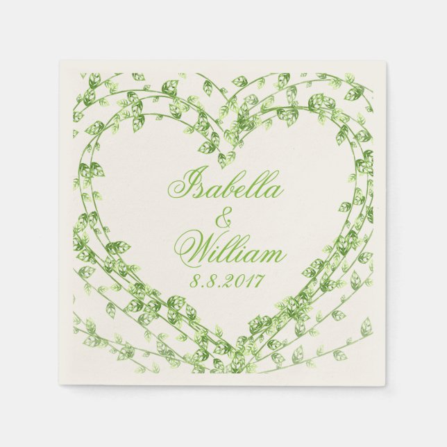 Guardanapo De Papel Coração em Forma Verde Leaf Wreath Personalizada (Frente)