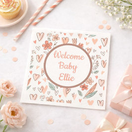 Guardanapo De Papel Coração Floral Adicione Seu Nome