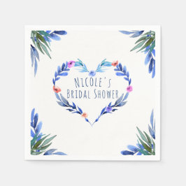 Guardanapo De Papel Coração Glam Elegante de Aquarela Floral Azul Bril