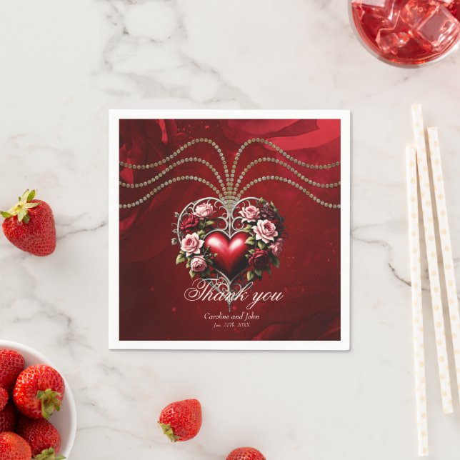 Guardanapo De Papel Coração gótico nobre com flores. (Insitu)