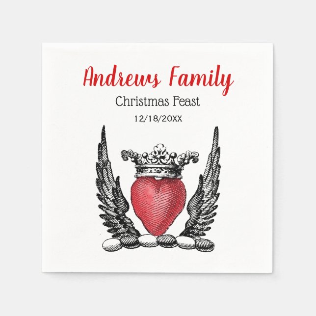 Guardanapo De Papel Coração Heráldico com Asas Crest Natal (Frente)