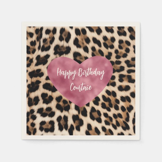 Guardanapo De Papel Coração-Leopardo Preto-Castanho (Frente)
