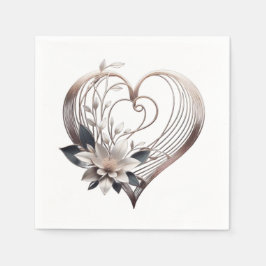 Guardanapo De Papel Coração Rosa Moderno com Flores-Casamento-