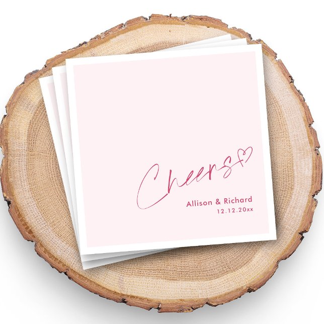 Guardanapo De Papel Coração Rosa Personalizado Anima Casamento Napkins (Personalized Romantic Pink Cheers Heart Wedding Napkins)