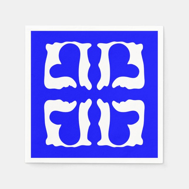Guardanapo De Papel Corações Azul e Branco Elétricos (Frente)