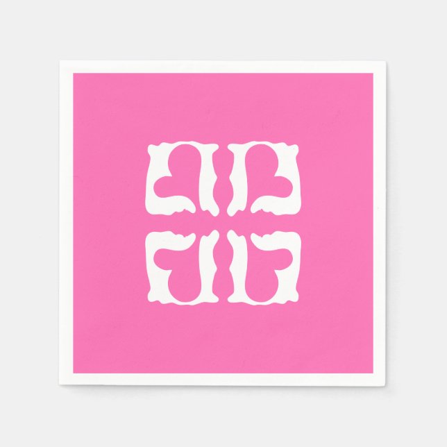 Guardanapo De Papel Corações Brancos e Rosa Bublegum (Frente)