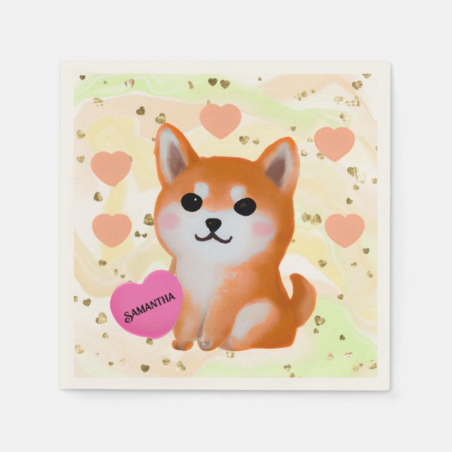 Guardanapo De Papel Corações Cute Shiba Inu | Para O Cão Lover (Frente)