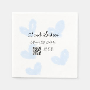 Guardanapo De Papel Corações de aquarela azul QR Doce dezesseis anos