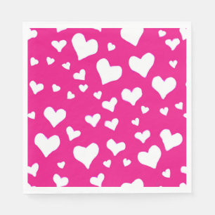 Guardanapo De Papel Corações de Giz Branco no Rosa de Fuchsia