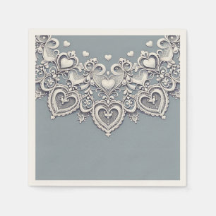 Guardanapo De Papel Corações de Renda Branca Charme Romântico Elegante