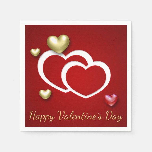 Guardanapo De Papel Corações do Namorados Dourado Vermelho Moderno (Frente)