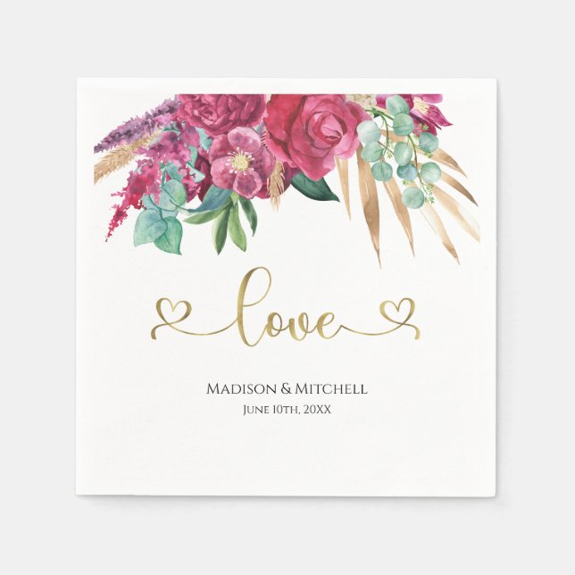 Guardanapo De Papel Corações Douradas Elegantes Florais Elegantes Mage (Frente)