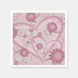 Guardanapo De Papel Corações e Flores Abstratos Rosa Arte Fractal do A