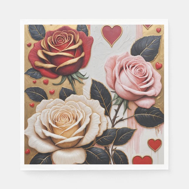 Guardanapo De Papel Corações e Rosas opulentos (Frente)