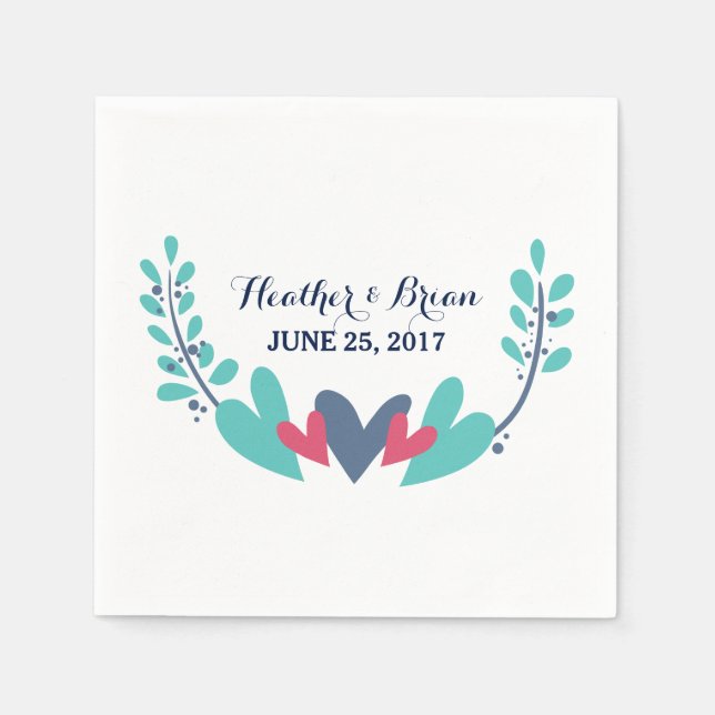 Guardanapo De Papel Corações e Vinhas Papel de Casamento Nápoles (Frente)