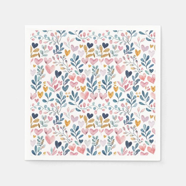 Guardanapo De Papel Corações em aquarela (Frente)