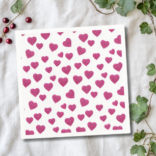Guardanapo De Papel Corações Glitter Rosa de São Valentim em Branco