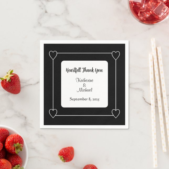 Guardanapo De Papel Corações Românticos Casamento Negro e Branco moder (Insitu)