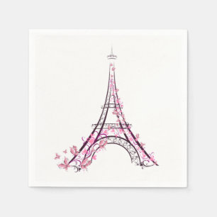 Guardanapo De Papel Corações Rosa e Borboletas Torre Eiffel Paris