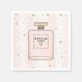 Guardanapo De Papel Corações Rosa e Dourado Paris Perfume Chic Moda