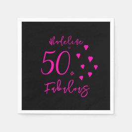 Guardanapo De Papel Corações Rosa Quente Preto e Elegante Moderno 50º 