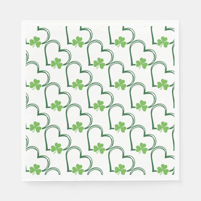 Guardanapo De Papel Corações Sortudos e Trevos (Frente)
