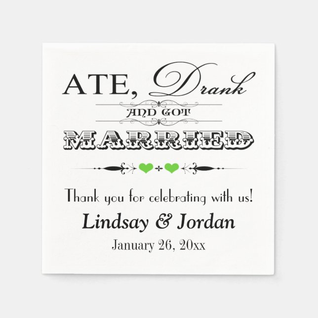 Guardanapo De Papel Corações verdes limões e Rolos Casando Napkins (Frente)