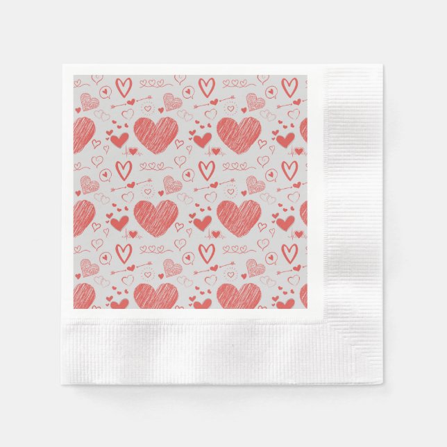 Guardanapo De Papel corações vermelhos - fundo cinza (Frente)