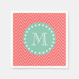 Guardanapo De Papel Coral Chevron Pattern | Monograma Verde Mint