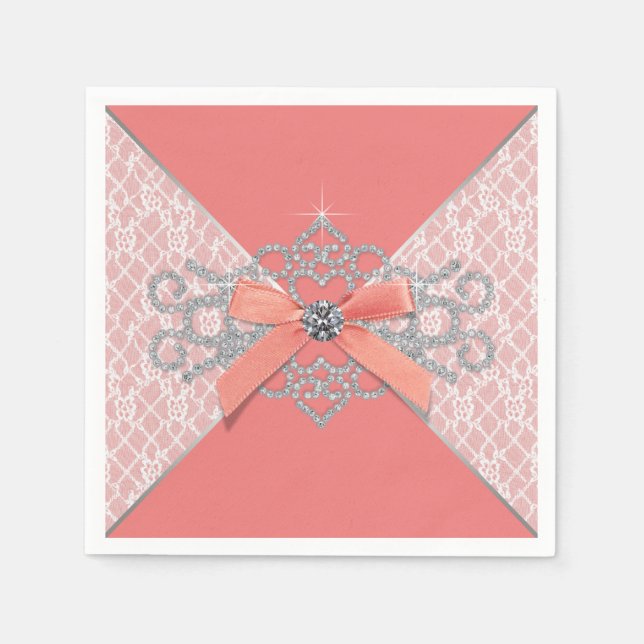 Guardanapo De Papel Coral Diamond Lace Party (Frente)