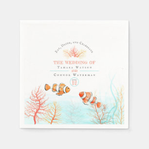 Guardanapo De Papel Coral do casamento e aguarela aquáticos dos peixe