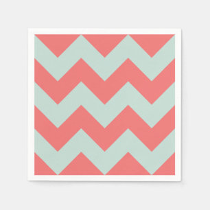 Guardanapo De Papel Coral e hortelã Chevron moderno verde