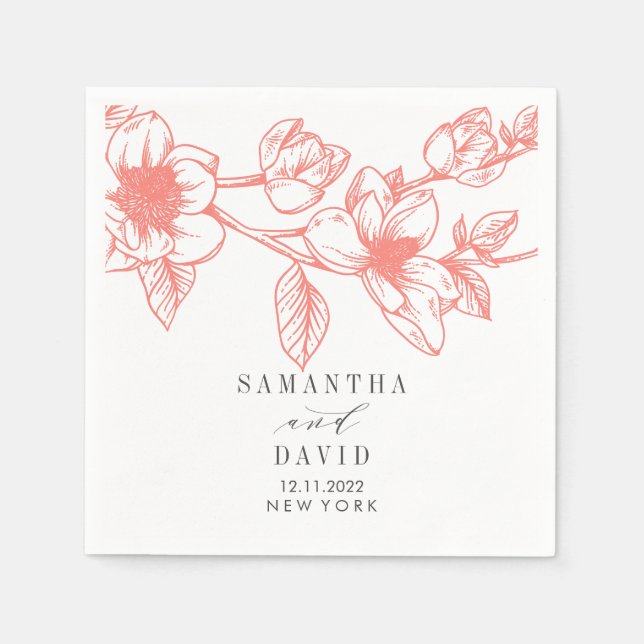 Guardanapo De Papel Coral Magnolia Flowers florais de casamentos perso (Frente)