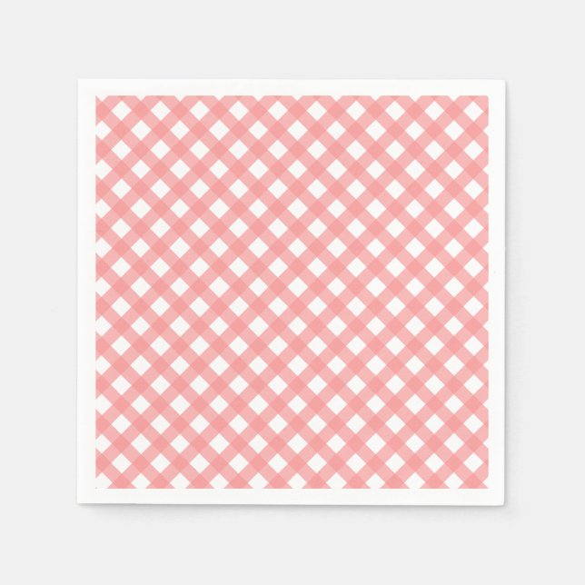 Guardanapo De Papel Coral Pink Gingham Paper Napkins (Frente)