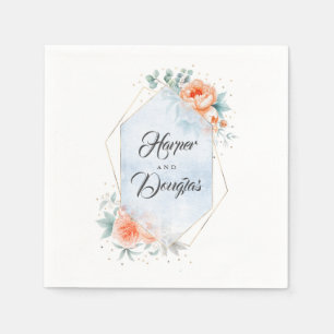 Guardanapo De Papel Coral vivo e casamento floral azul empoeirado