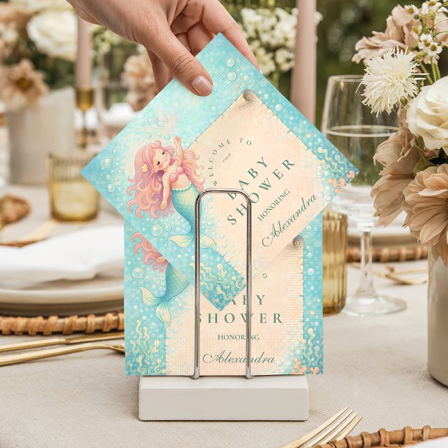 Guardanapo De Papel Corallight Mermaid Keepsake Baby Shower (Criador carregado)