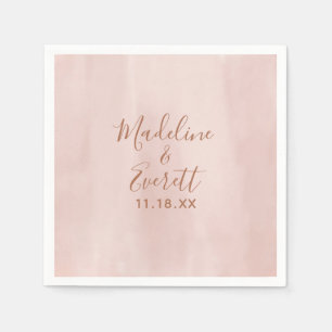 Guardanapo De Papel Coram a aguarela cor-de-rosa & o monograma Dourado