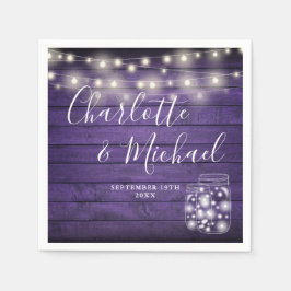 Guardanapo De Papel Corda De Madeira Roxa Luzes Mason Jars Casamento