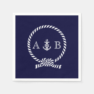 Guardanapo De Papel Corda Náutica Azul marinho e Âncora Monograma
