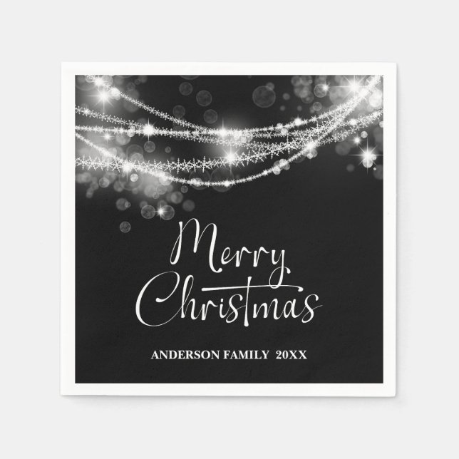 Guardanapo De Papel Cordas Elegantes Luzes Negras Natal (Frente)