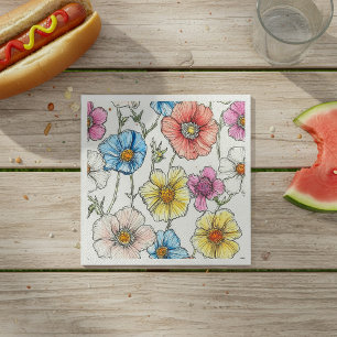 Guardanapo De Papel Cores de Água Selvagem Pastel Azul, rosa, amarelo